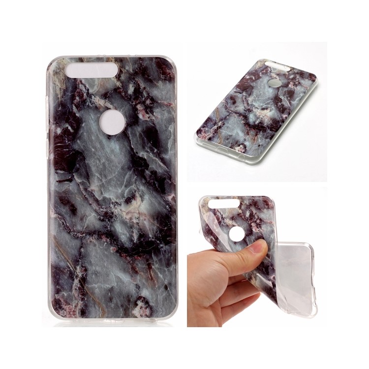 Marble Pattern IMD TPU Shell Cover for Huawei Honor 8 - Black Blue-1