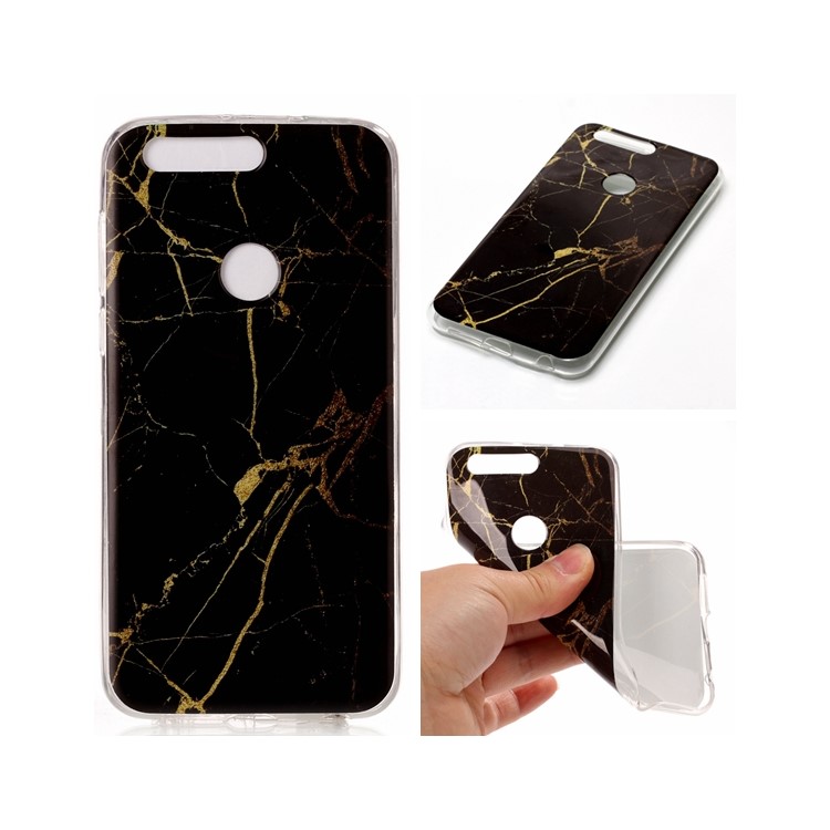IMD Marble Pattern TPU Mobile Casing Cover for Huawei Honor 8 - Black / Gold-1