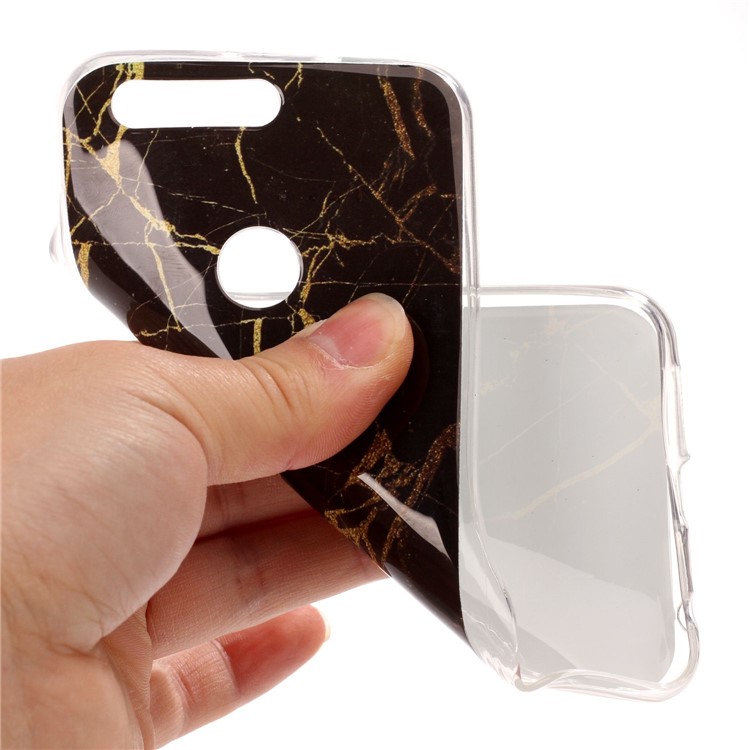IMD Marble Pattern TPU Mobile Casing Cover for Huawei Honor 8 - Black / Gold-5