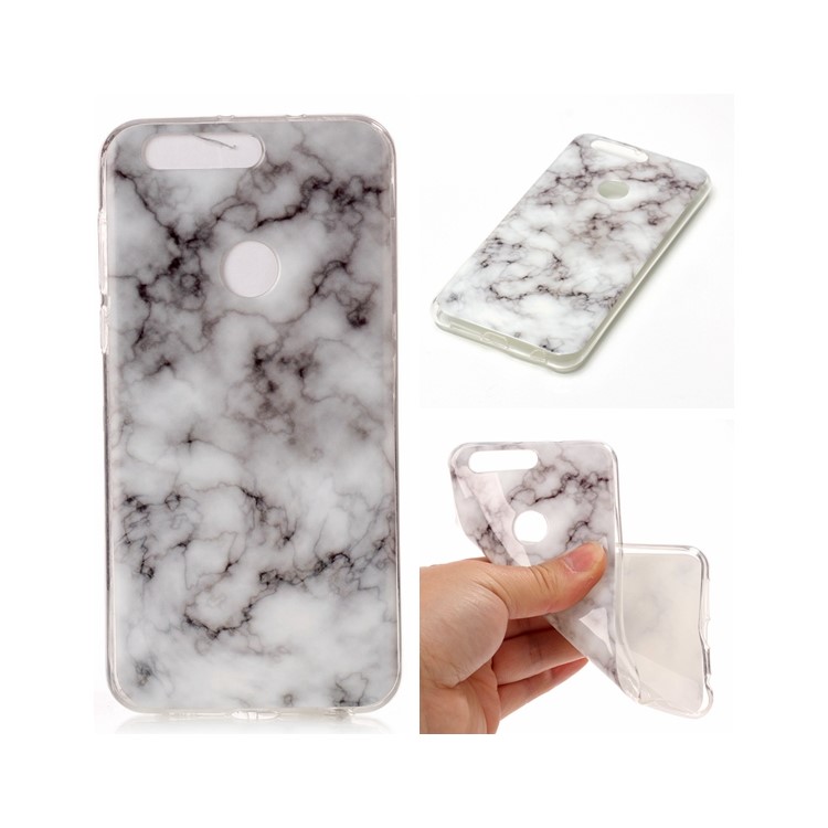Marble Pattern TPU Phone Case Accessory for Huawei Honor 8 - White / Grey-1