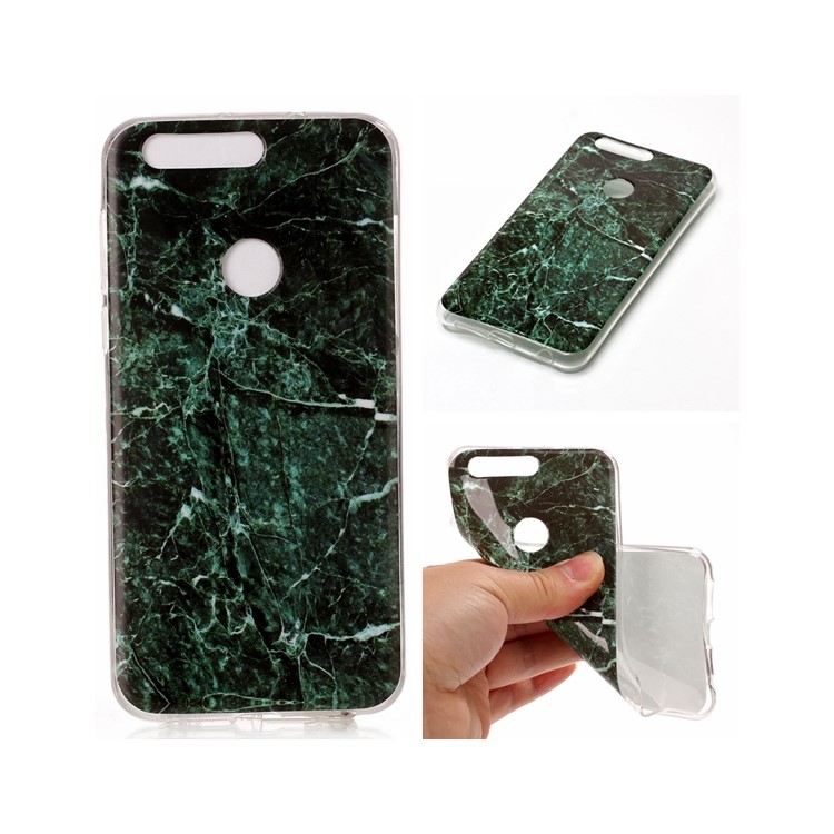 Marble Pattern TPU Case IMD Cover for Huawei Honor 8 - Dark Green-1