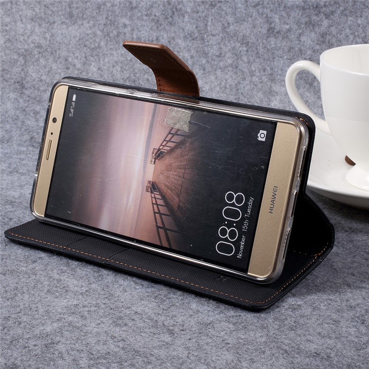 ROAR KOREA Twill Grain PU Leather Phone Case for Huawei Mate 9 - Black-6