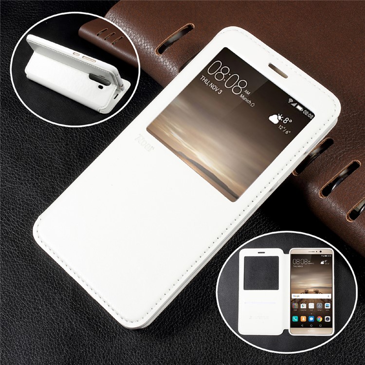 ROAR KOREA View Window Leather Stand Phone Case with Card Slot for Huawei Mate 9 - White-1