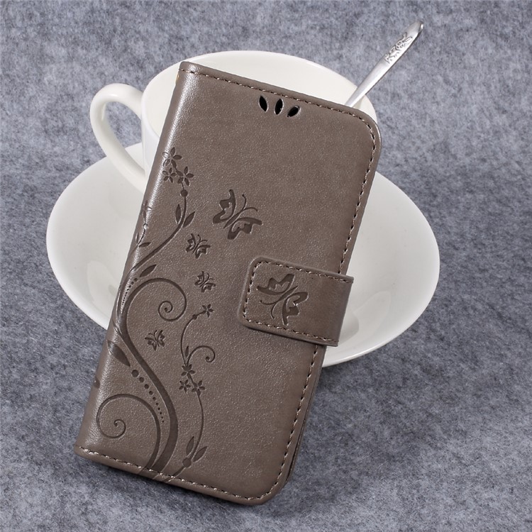 Butterfly Flower Imprinted Leather Case with Lanyard for Huawei Y3II / Y3 II - Grey-1