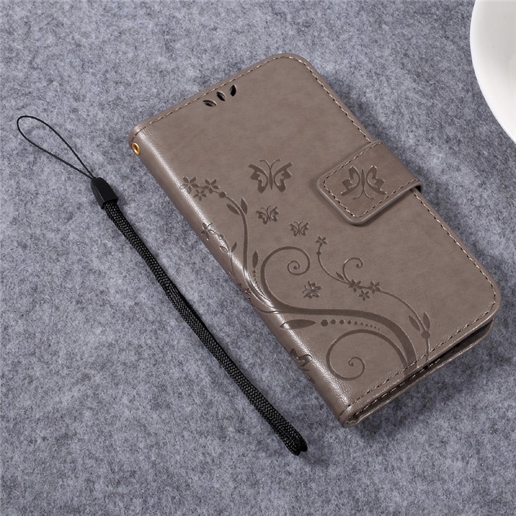 Butterfly Flower Imprinted Leather Case with Lanyard for Huawei Y3II / Y3 II - Grey-11