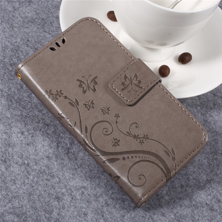 Butterfly Flower Imprinted Leather Case with Lanyard for Huawei Y3II / Y3 II - Grey-3