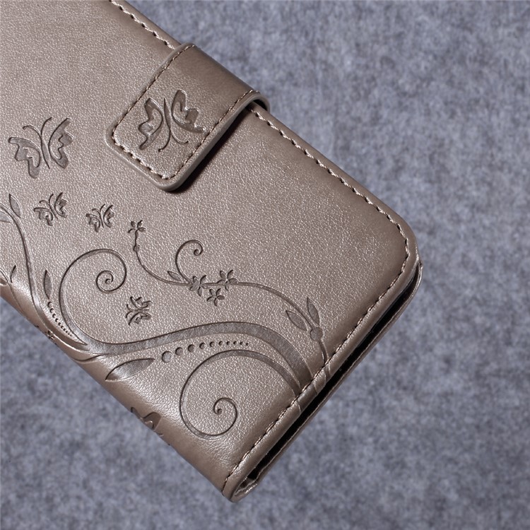 Butterfly Flower Imprinted Leather Case with Lanyard for Huawei Y3II / Y3 II - Grey-4