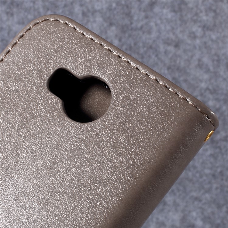 Butterfly Flower Imprinted Leather Case with Lanyard for Huawei Y3II / Y3 II - Grey-5