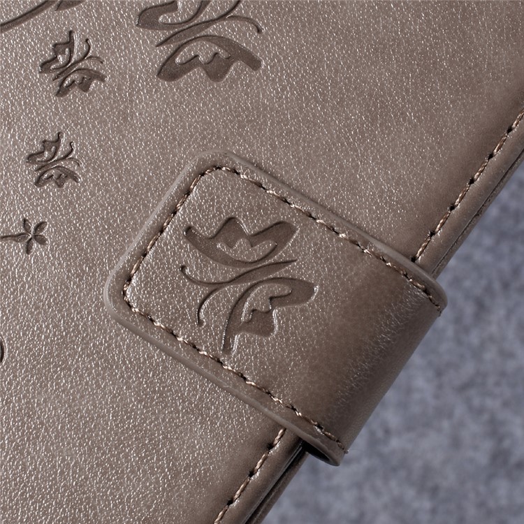 Butterfly Flower Imprinted Leather Case with Lanyard for Huawei Y3II / Y3 II - Grey-6