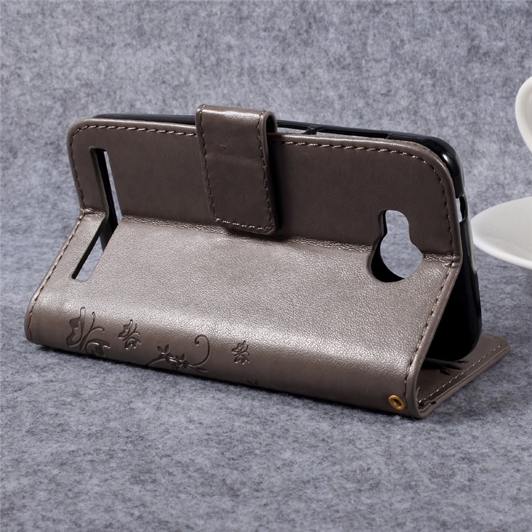 Butterfly Flower Imprinted Leather Case with Lanyard for Huawei Y3II / Y3 II - Grey-9