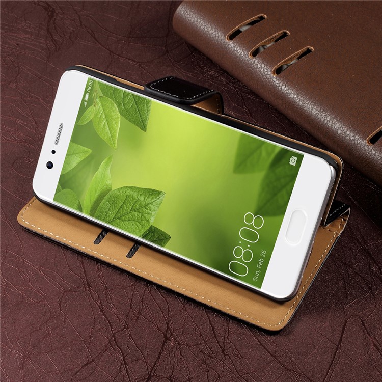 Wallet Stand Split Leather Phone Case Cover for Huawei P10 - Black-4