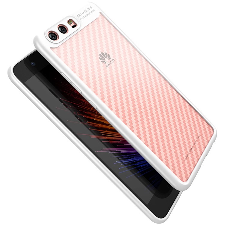 IPAKY TPU Edge + Clear Acrylic Hybrid Case + Carbon Fiber Back Film for Huawei P10 Plus - White-1