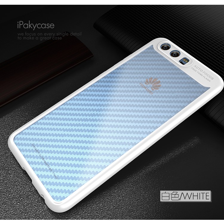 IPAKY TPU Edge + Clear Acrylic Hybrid Case + Carbon Fiber Back Film for Huawei P10 Plus - White-2