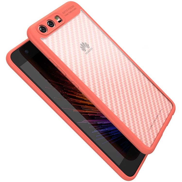 IPAKY TPU + Acrylic Phone Casing + Carbon Fiber Back Film for Huawei P10 - Red-1