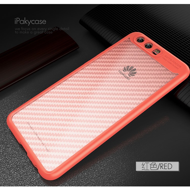 IPAKY TPU + Acrylic Phone Casing + Carbon Fiber Back Film for Huawei P10 - Red-2