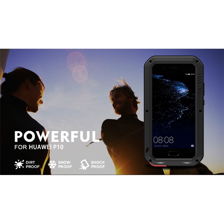 LOVE MEI Powerful Mobile Casing for Huawei P10 (Metal + Silicone + Tempered Glass) - Black-2