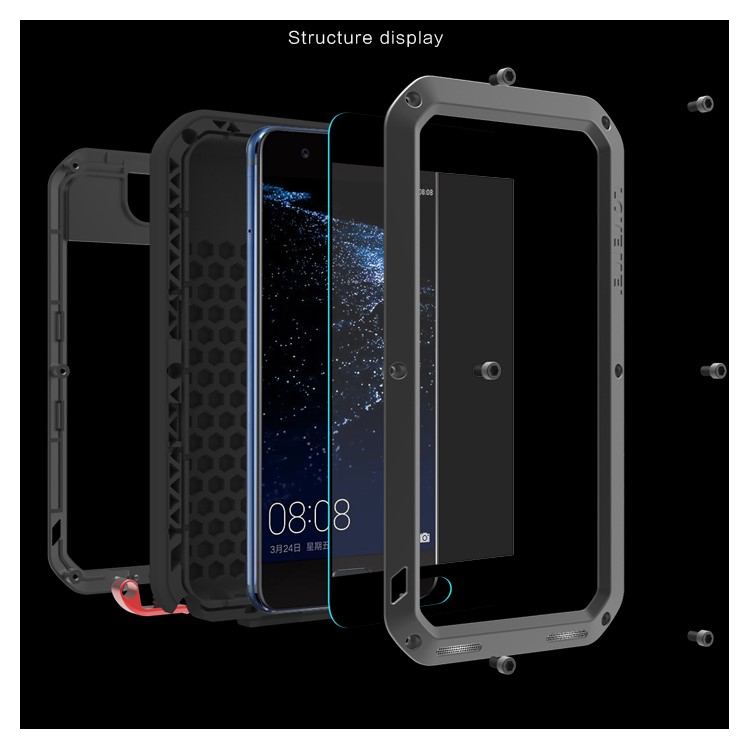 LOVE MEI Powerful Mobile Casing for Huawei P10 (Metal + Silicone + Tempered Glass) - Black-3