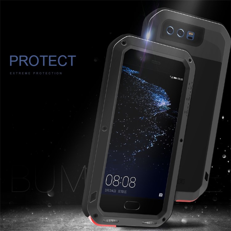 LOVE MEI Powerful Mobile Casing for Huawei P10 (Metal + Silicone + Tempered Glass) - Black-5