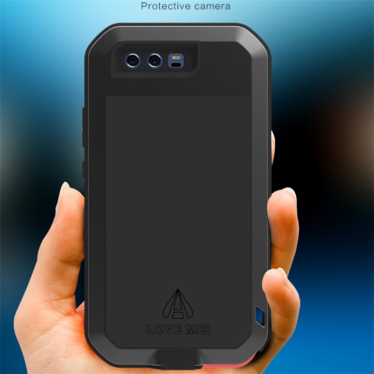 LOVE MEI Powerful Mobile Casing for Huawei P10 (Metal + Silicone + Tempered Glass) - Black-8
