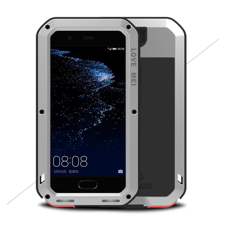 LOVE MEI Drop-proof Snow-proof Dust-proof Powerful Case for Huawei P10 (Metal + Silicone + Tempered Glass) - Silver-1