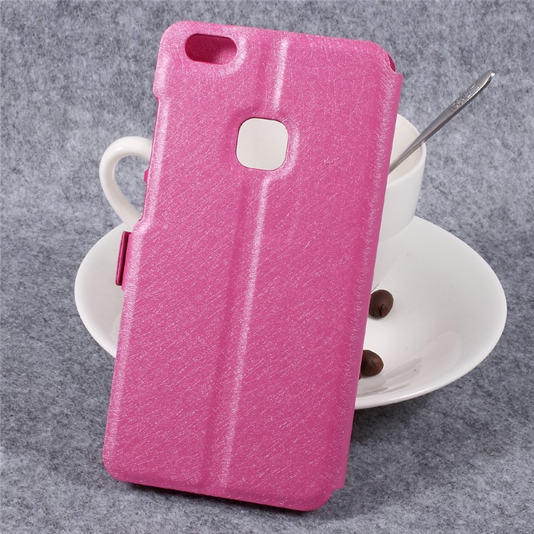 Silk Texture Double Window Leather Stand Flip Cell Phone Case for Huawei P10 Lite - Rose-2