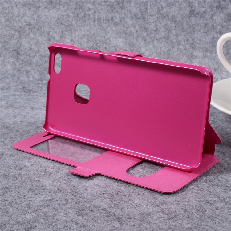 Silk Texture Double Window Leather Stand Flip Cell Phone Case for Huawei P10 Lite - Rose-4