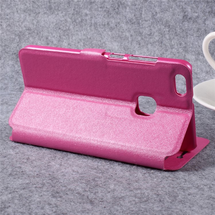 Silk Texture Double Window Leather Stand Flip Cell Phone Case for Huawei P10 Lite - Rose-5