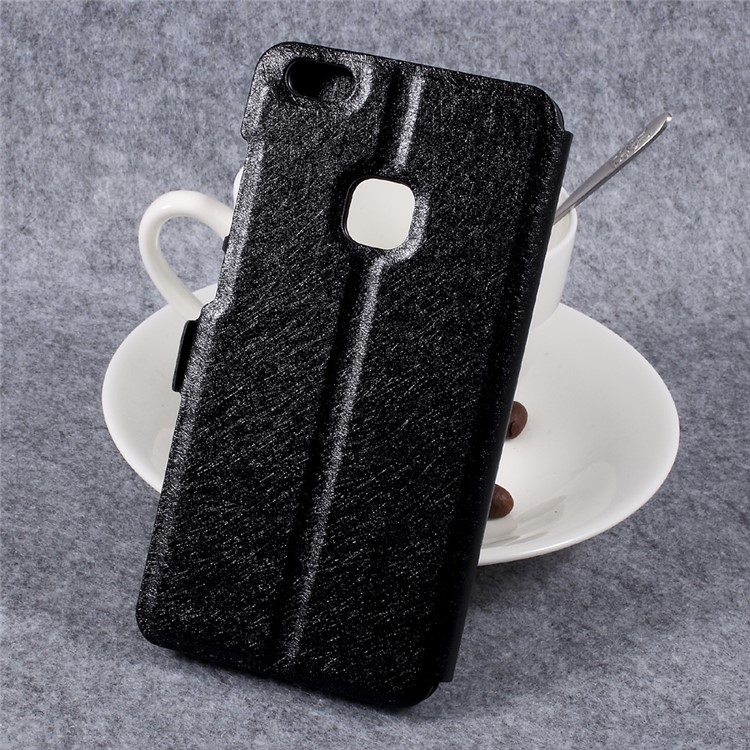 Silk Texture Double Window Leather Stand Flip Mobile Phone Case Cover for Huawei P10 Lite - Black-2