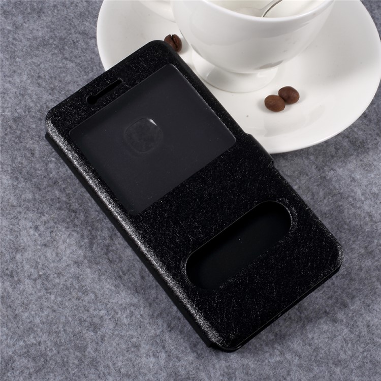 Silk Texture Double Window Leather Stand Flip Mobile Phone Case Cover for Huawei P10 Lite - Black-3
