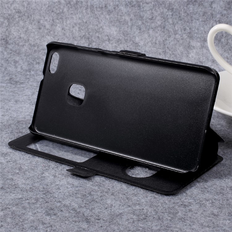 Silk Texture Double Window Leather Stand Flip Mobile Phone Case Cover for Huawei P10 Lite - Black-6