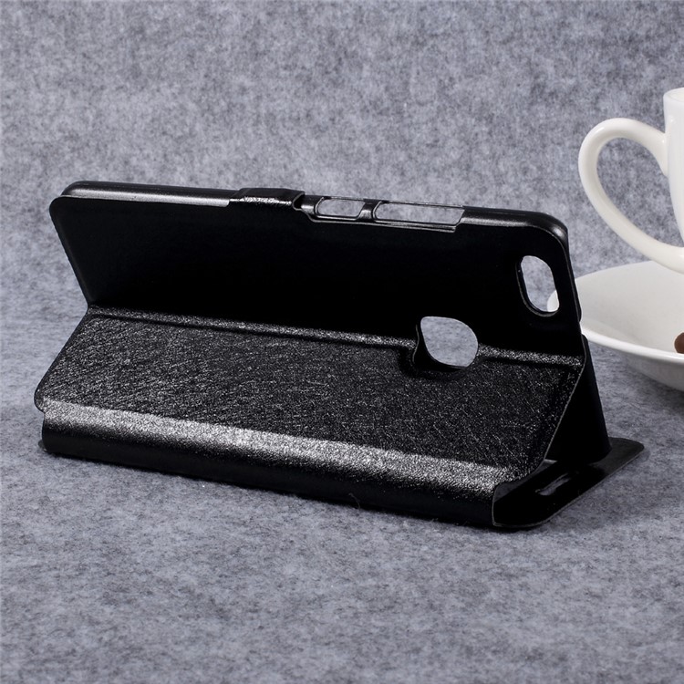 Silk Texture Double Window Leather Stand Flip Mobile Phone Case Cover for Huawei P10 Lite - Black-7