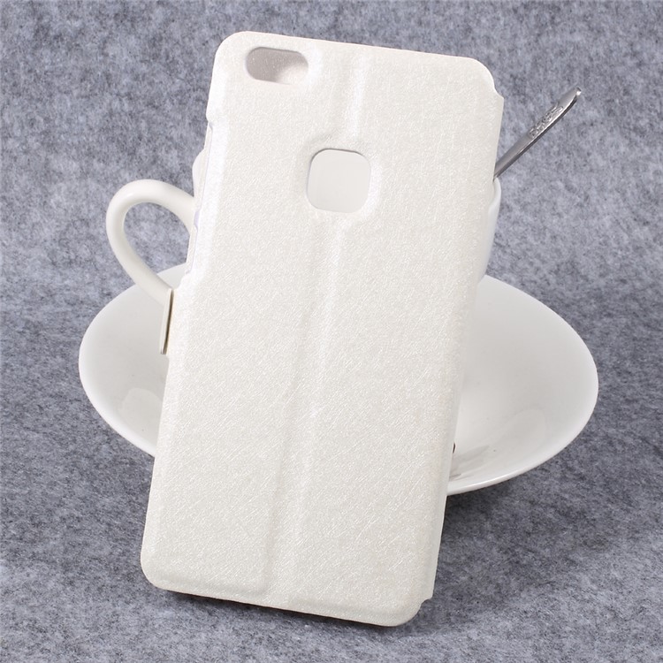 Silk Texture Dual Windows Leather Phone Shell Case with Holder for Huawei P10 Lite - White-2