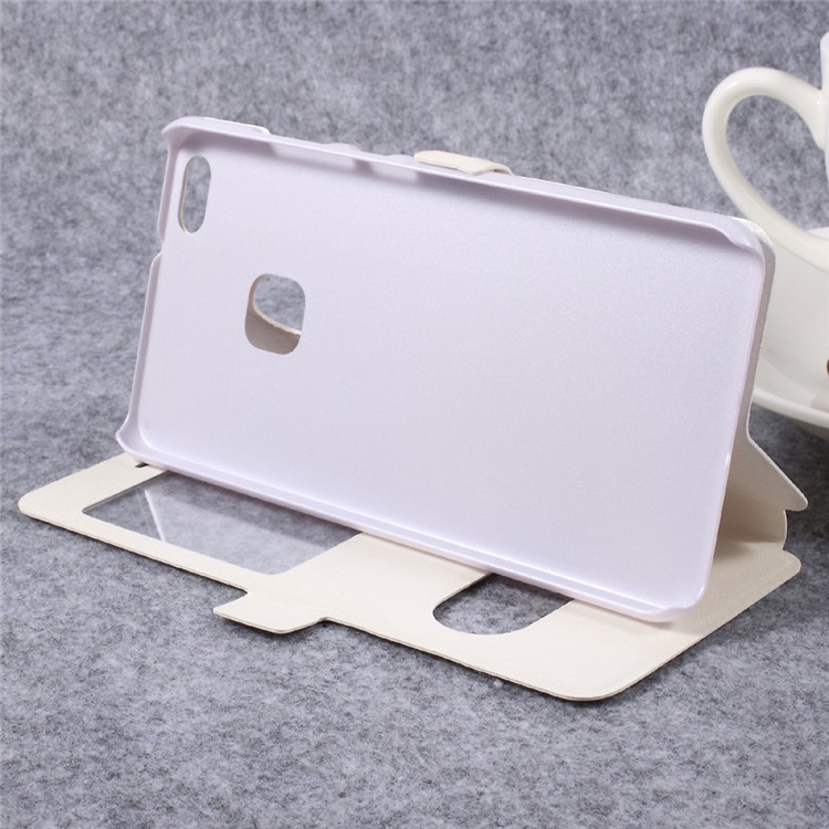 Silk Texture Dual Windows Leather Phone Shell Case with Holder for Huawei P10 Lite - White-4