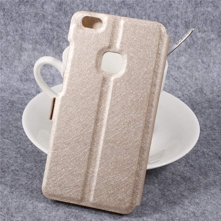 For Huawei P10 Lite Silk Texture Double Window Leather Flip Phone Case with Stand - Gold-2