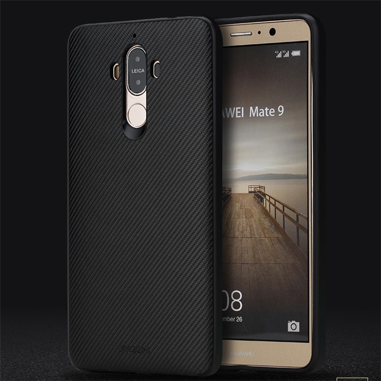 ROCK Origin Series PU Leather Coated Carbon Fiber Texture PC TPU Combo Case for Huawei Mate 9 - Black-1