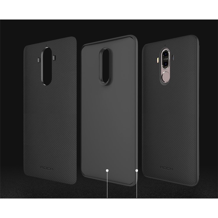 ROCK Origin Series PU Leather Coated Carbon Fiber Texture PC TPU Combo Case for Huawei Mate 9 - Black-7