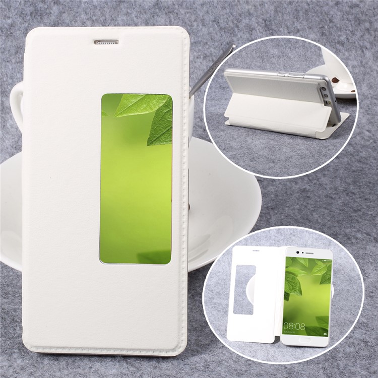 View Window Flip Leather Stand Cell Phone Case for Huawei P10 Plus - White-1