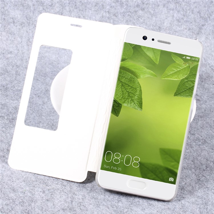 View Window Flip Leather Stand Cell Phone Case for Huawei P10 Plus - White-6
