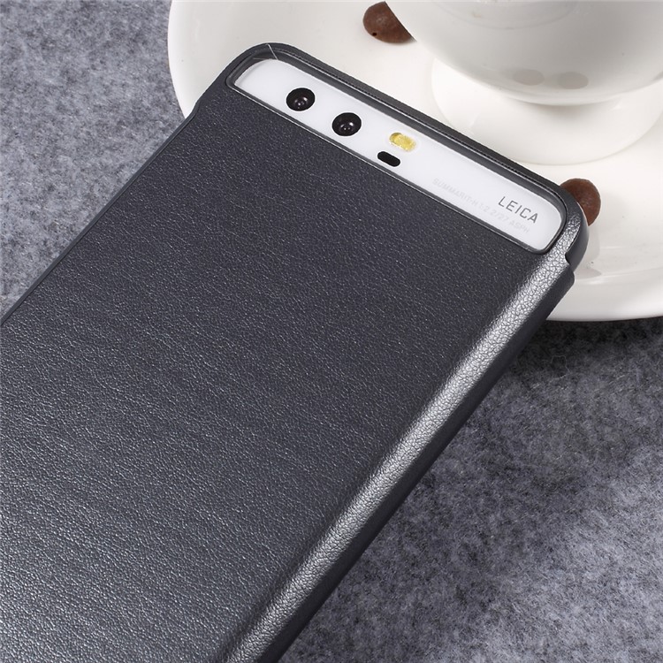 For Huawei P10 Plus Awakening Smart Side Window Leather Flip Case - Dark Grey-6