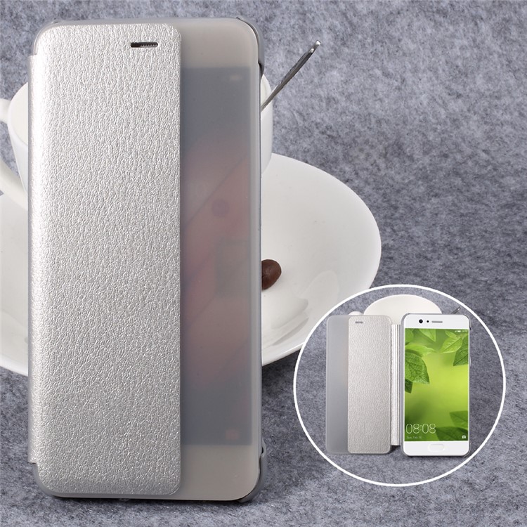 For Huawei P10 Side Window Flip Awakening Leather Smart Case Cover - Silver-1