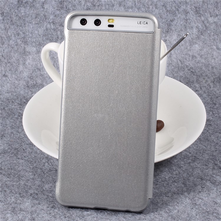 For Huawei P10 Side Window Flip Awakening Leather Smart Case Cover - Silver-2
