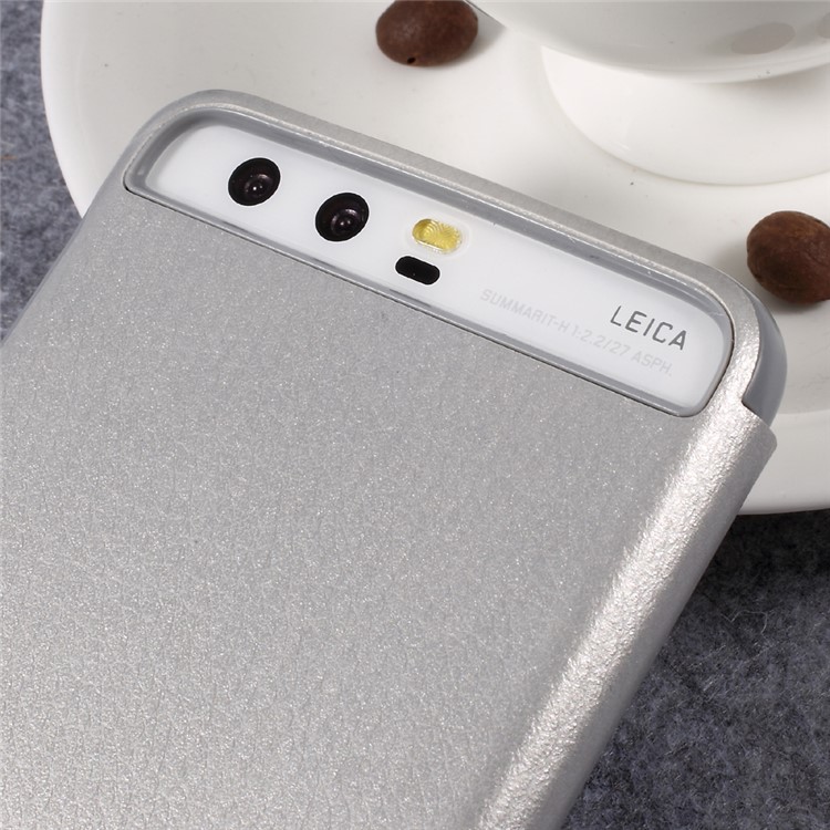 For Huawei P10 Side Window Flip Awakening Leather Smart Case Cover - Silver-5