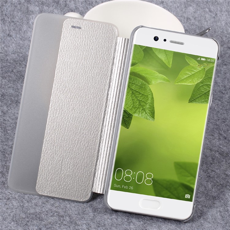 For Huawei P10 Side Window Flip Awakening Leather Smart Case Cover - Silver-7