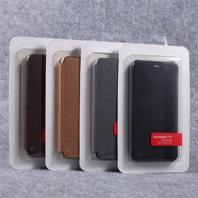 For Huawei P10 Cloth Skin Side View Window Leather Flip Case Cover - Brown-7