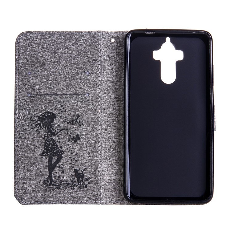 Imprinted Fairy and Butterfly Rhinestone Leather Wallet Case for Huawei Mate 9 - Grey-4