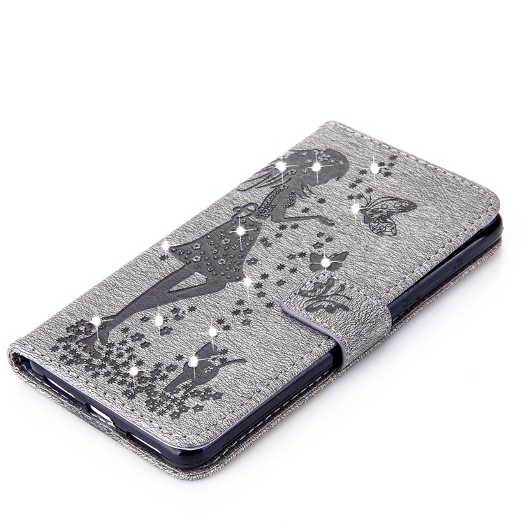 Imprinted Fairy and Butterfly Rhinestone Leather Wallet Case for Huawei Mate 9 - Grey-5