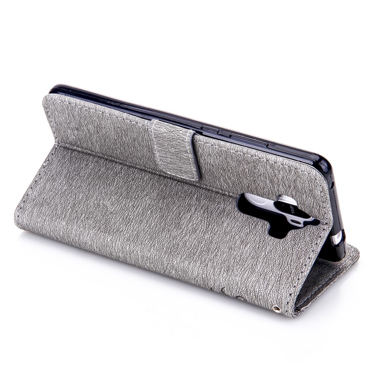 Imprinted Fairy and Butterfly Rhinestone Leather Wallet Case for Huawei Mate 9 - Grey-6
