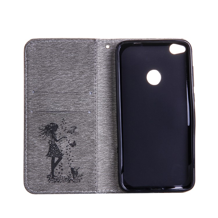 Imprinted Fairy and Butterfly Rhinestone Leather Wallet Case for Huawei P8 Lite (2017) / Honor 8 Lite - Grey-3