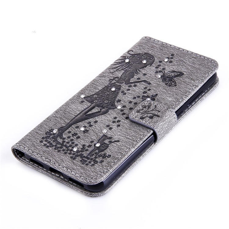 Imprinted Fairy and Butterfly Rhinestone Leather Wallet Case for Huawei P8 Lite (2017) / Honor 8 Lite - Grey-4