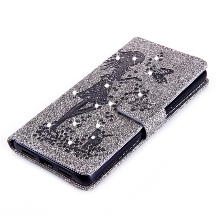 Imprinted Fairy and Butterfly Rhinestone Leather Wallet Case for Huawei P9 Lite/G9 Lite - Grey-4